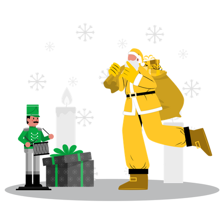 Santa distributing gifts  Illustration