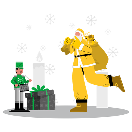 Santa distributing gifts  Illustration