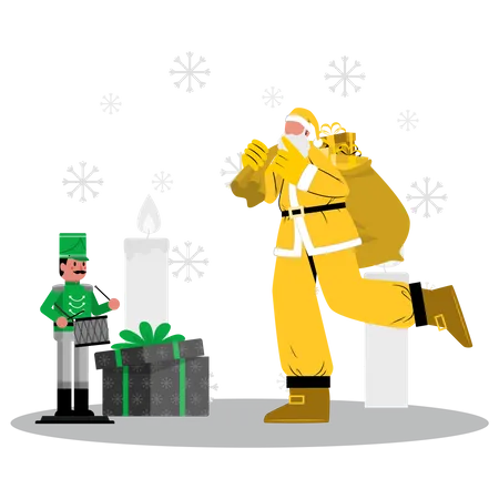 Santa distributing gifts  Illustration