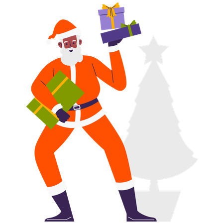 Santa distributing surprise Gift  Illustration