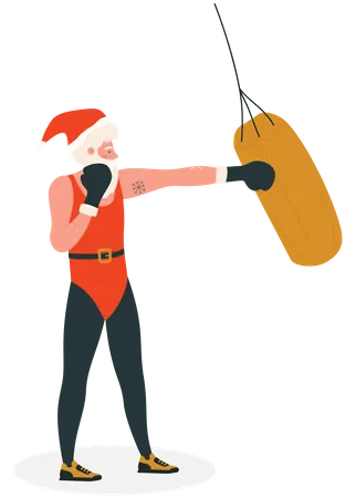 Santa doing boxing practice  Illustration