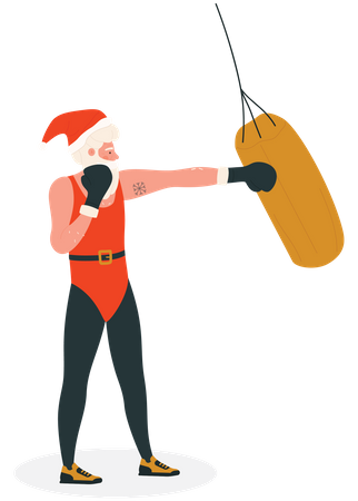 Santa doing boxing practice  Illustration