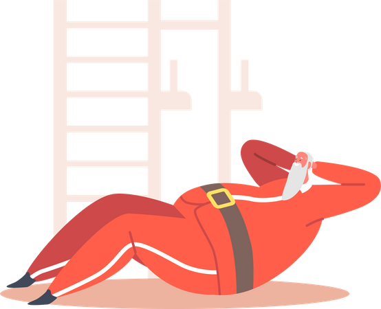 Santa Doing Exercises for Weight Loss and Healthy Body Illustration