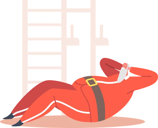 Santa Doing Exercises For Weight Loss And Healthy Body Christmas Winter Holiday Sport Training Healthy Character Pumping Pressure Cute Santa Claus Xmas Mascot Workout Cartoon Vector Illustration 일러스트레이션