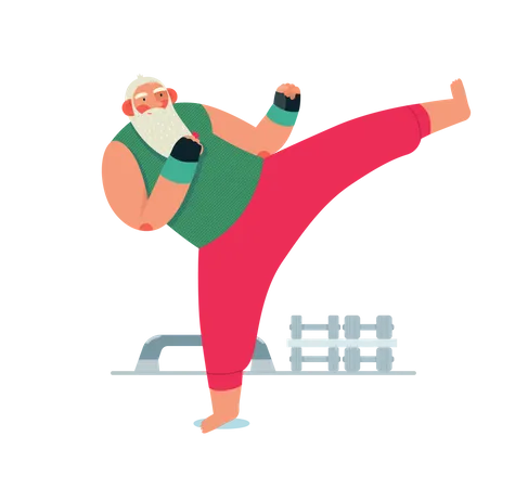 Santa doing kickboxing  Illustration