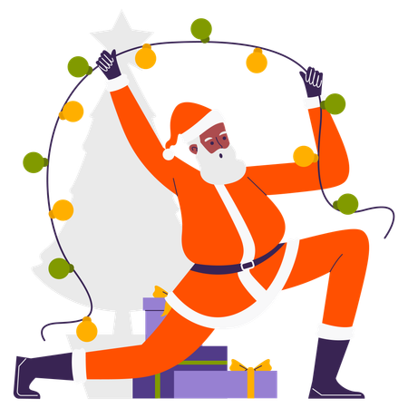 Santa doing Lamp Decoration  Illustration