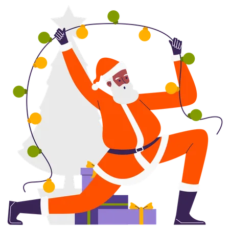 Santa doing Lamp Decoration  Illustration