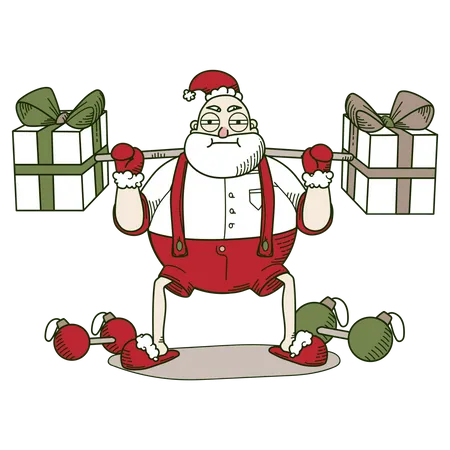 Santa doing weightlifiting Illustration