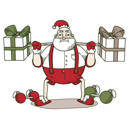 Santa doing weightlifiting  Illustration