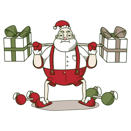 Santa doing weightlifiting  Illustration