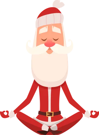 Santa Yoga Relax Winter Cute Healthy Christmas Illustration