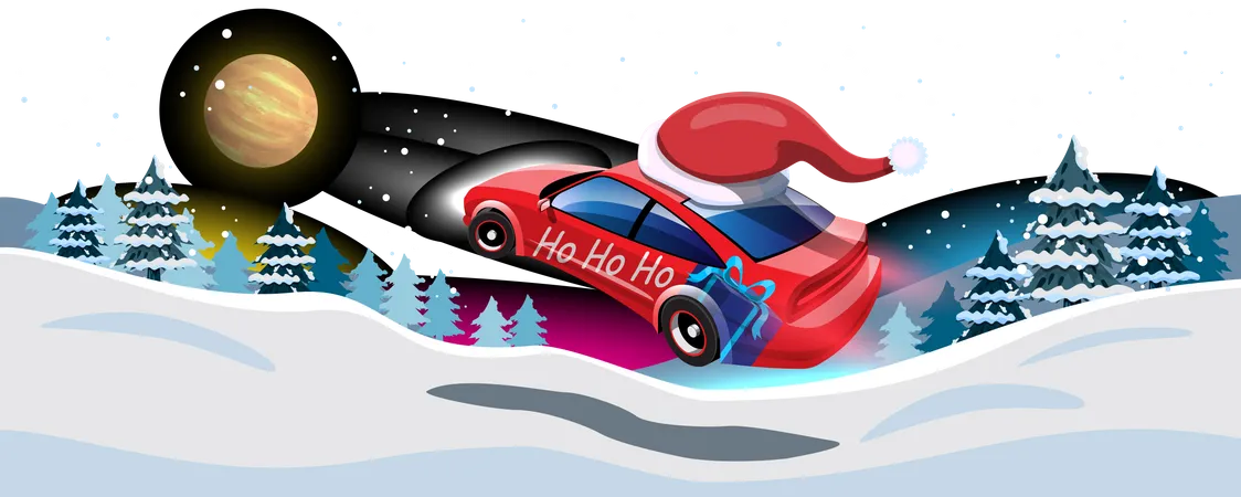 Santa driving car  Illustration