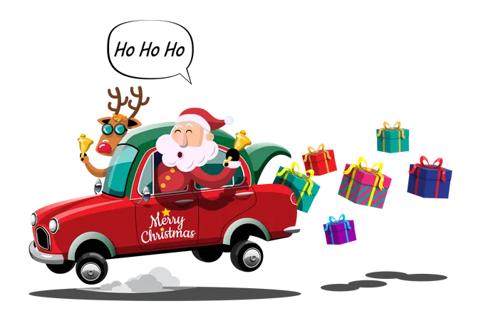 Santa driving car  Illustration