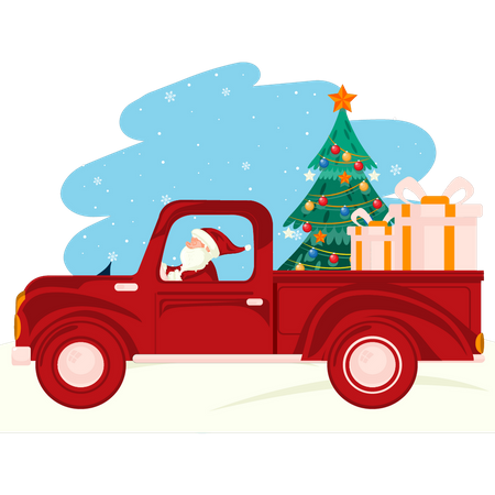 Santa driving the Christmas truck  Illustration