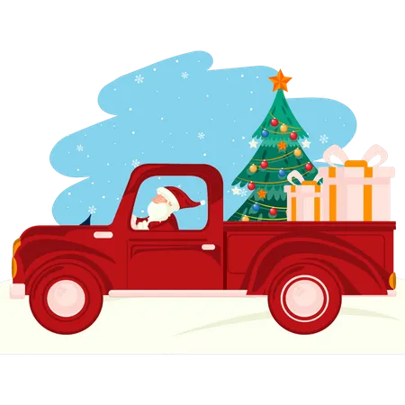Santa Is Driving The Christmas Truck 일러스트레이션