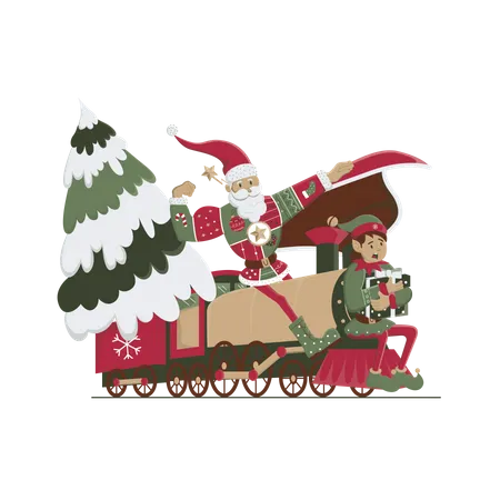 Papá Noel en el tren  Ilustración