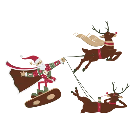 Papá Noel en patineta  Ilustración