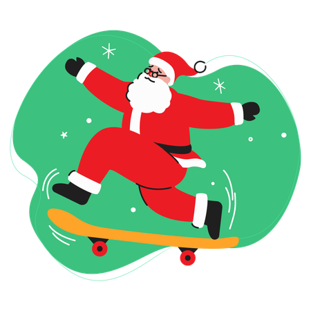 Santa Enjoying Skateboarding  Illustration