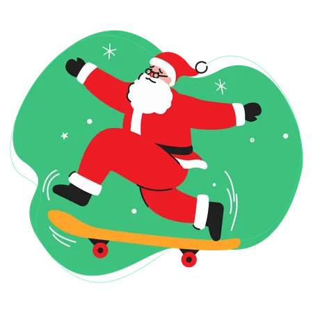 Santa Enjoying Skateboarding  Illustration