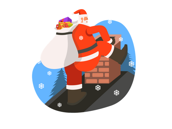 Santa entra a casa a través de la chimenea  Ilustración