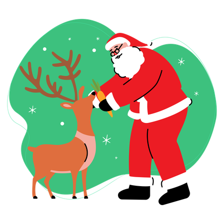 Santa Feeds Reindeer  Illustration