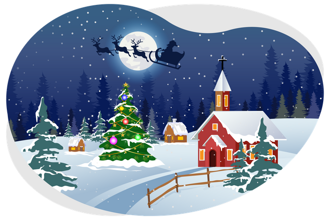 Santa flying in sky during Christmas night  Illustration