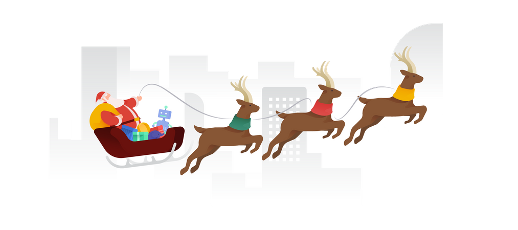 Santa Flying Over Cities Illustration