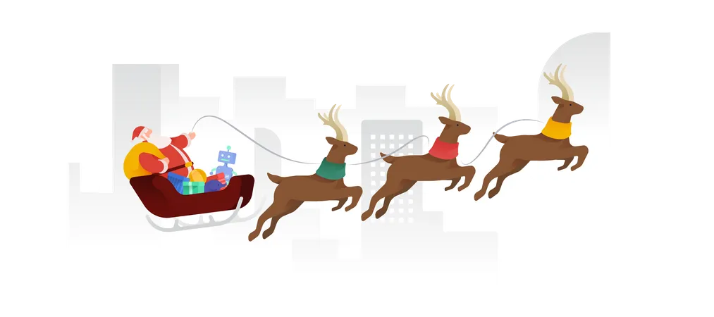 Santa Flying Over Cities  Illustration
