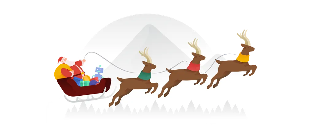 Santa Flying Over Mountains  Illustration