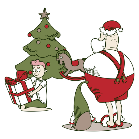 Santa gave a gift to a boy  Illustration