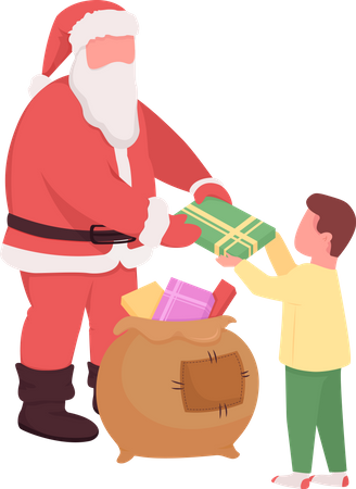 Santa give gift to kid Illustration