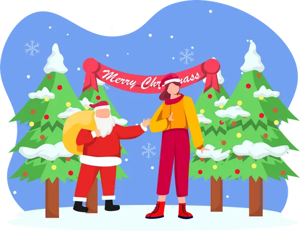 Santa giving christmas gift  Illustration