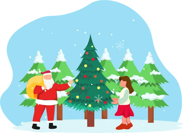 Santa giving christmas gift  Illustration