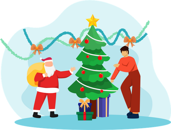 Santa giving Christmas gift  Illustration