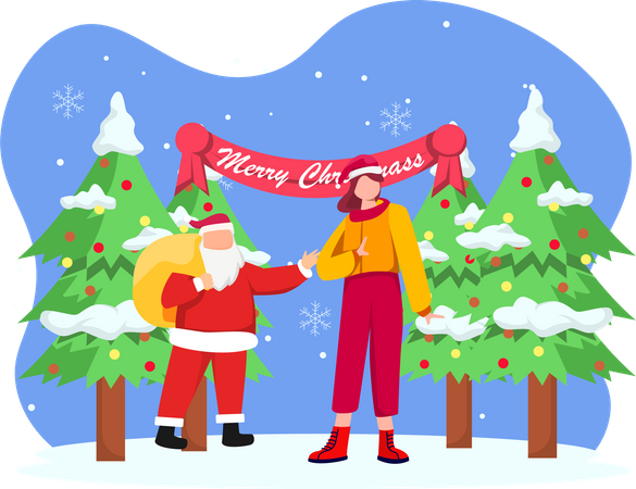 Santa giving christmas gift  Illustration