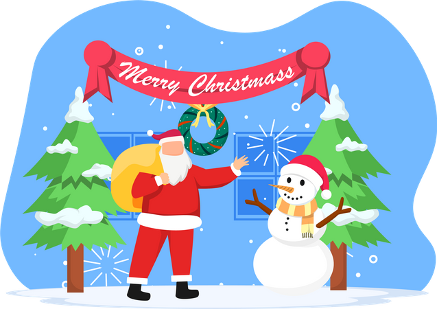 Santa giving christmas gift  Illustration