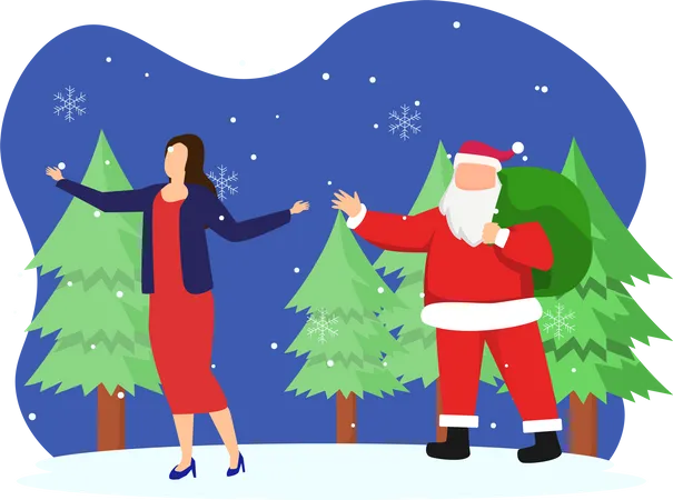 Santa giving christmas gift to girl  Illustration