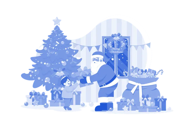 Santa Giving Christmas Gifts Illustration Concept On White Background Illustration