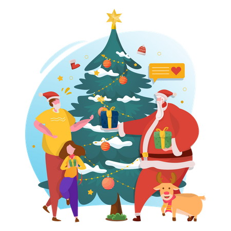 Santa giving Christmas gifts Illustration