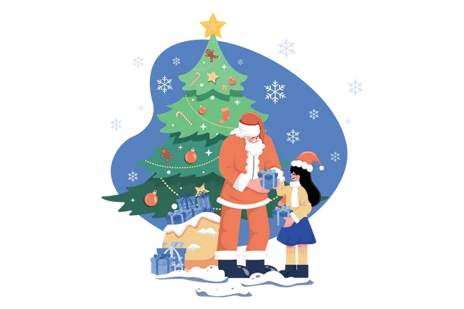 Santa Giving Christmas Gifts Christmas Illustration Concept A Flat Illustration Isolated On White Background Illustration