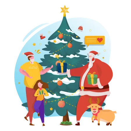 Santa giving Christmas gifts  Illustration