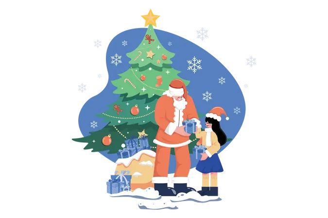 Santa giving Christmas gifts  Illustration