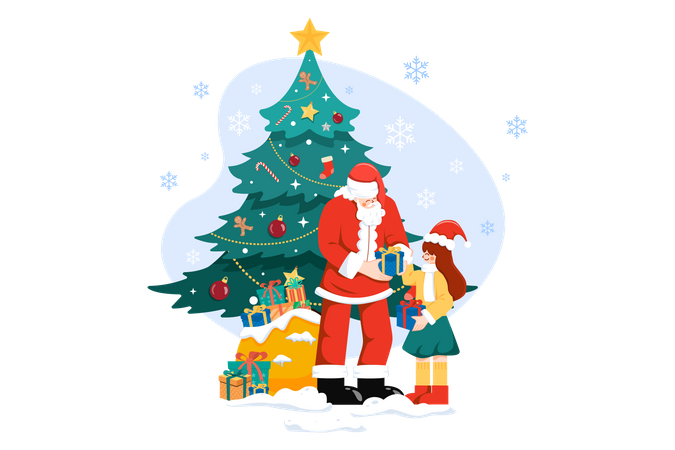 Santa giving Christmas gifts  Illustration