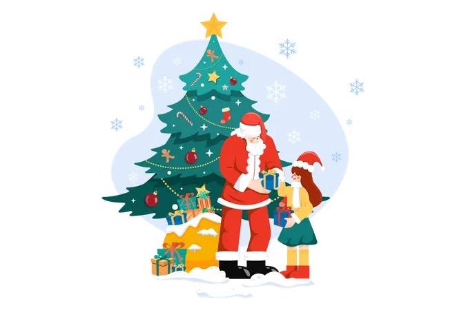 Santa giving Christmas gifts  Illustration