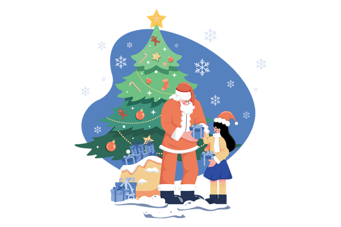 Santa giving Christmas gifts  イラスト