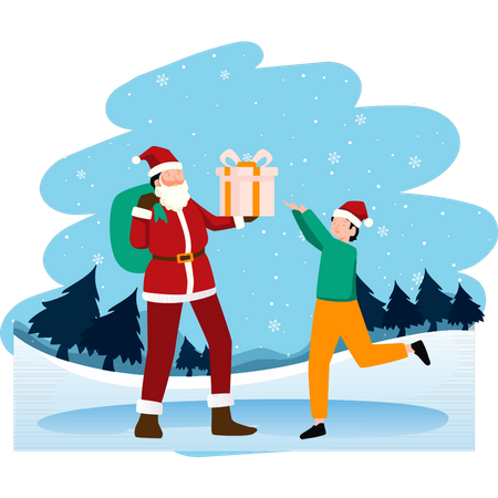 Santa giving Christmas present  Illustration