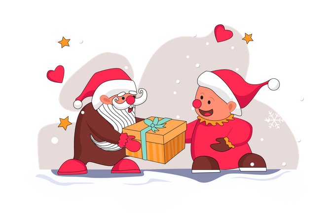 Santa giving gift to little kid  Illustration