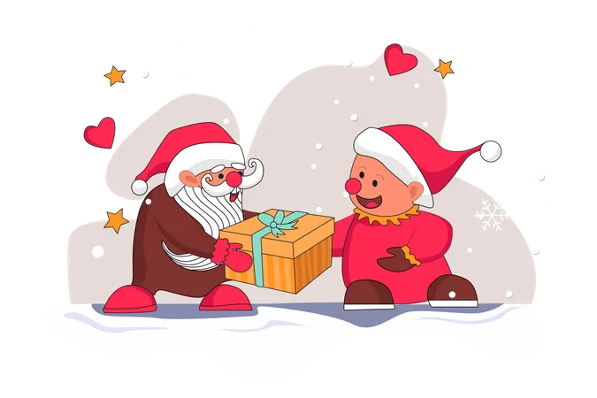 Santa giving gift to little kid  Illustration
