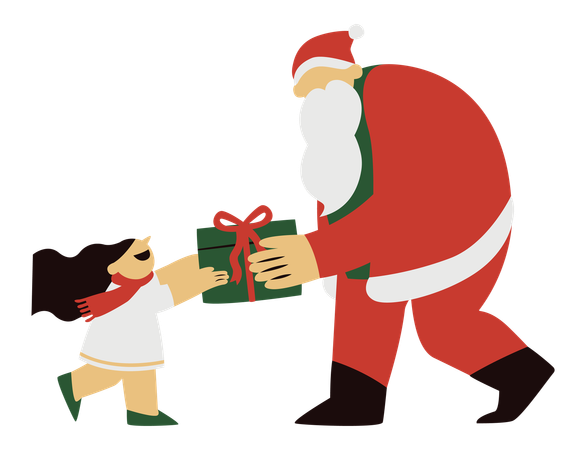 Santa Giving Present to A Little Girl  Illustration