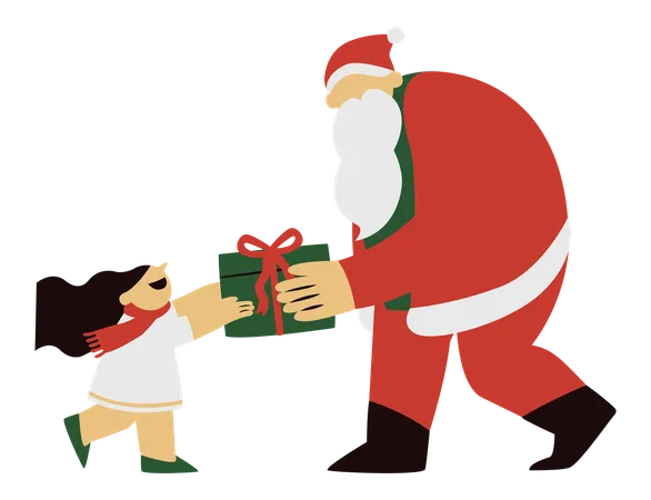 Santa Giving Present to A Little Girl  Illustration